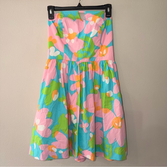 NWT - Lilly Pulitzer Shorely Blue Strapless Floral Dress - Size 4 - Picture 4 of 13
